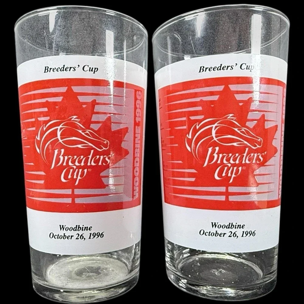 1996 Breeders' Cup Glass Woodbine Racetrack Horse Racing Glasses Set of‎ 2